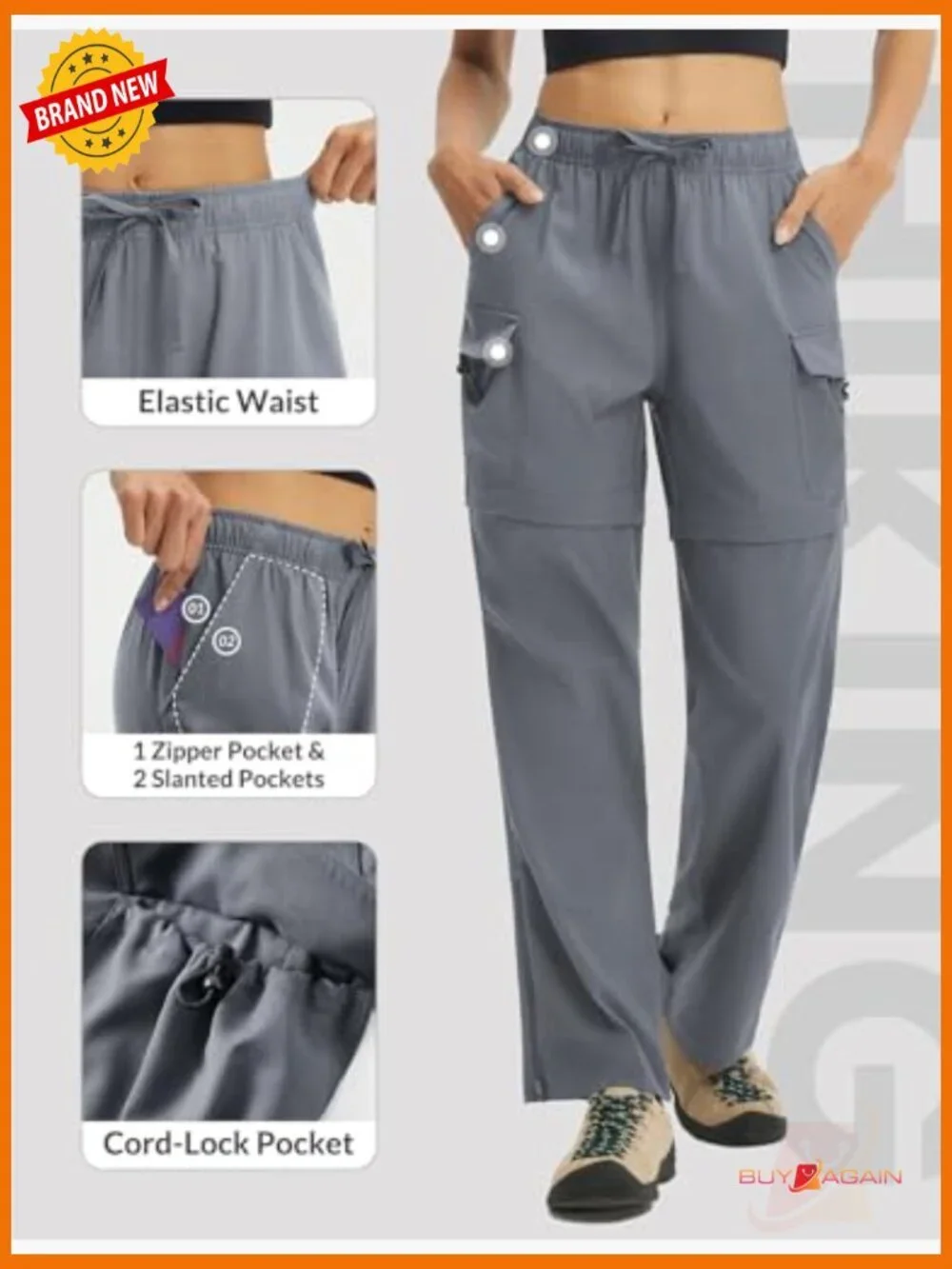 Convertible Zip-Off Hiking Pants with 6 Pockets Quick Dry UPF 50+ - Picture 5 of 7